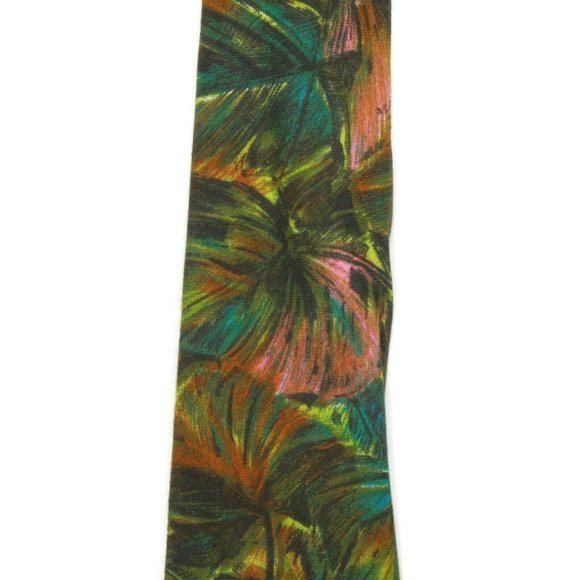 Vintage 1970s Splash Aloha Hawaiian Tiki Floral Men's Neck Tie Green Palm Trees - Picture 3 of 5